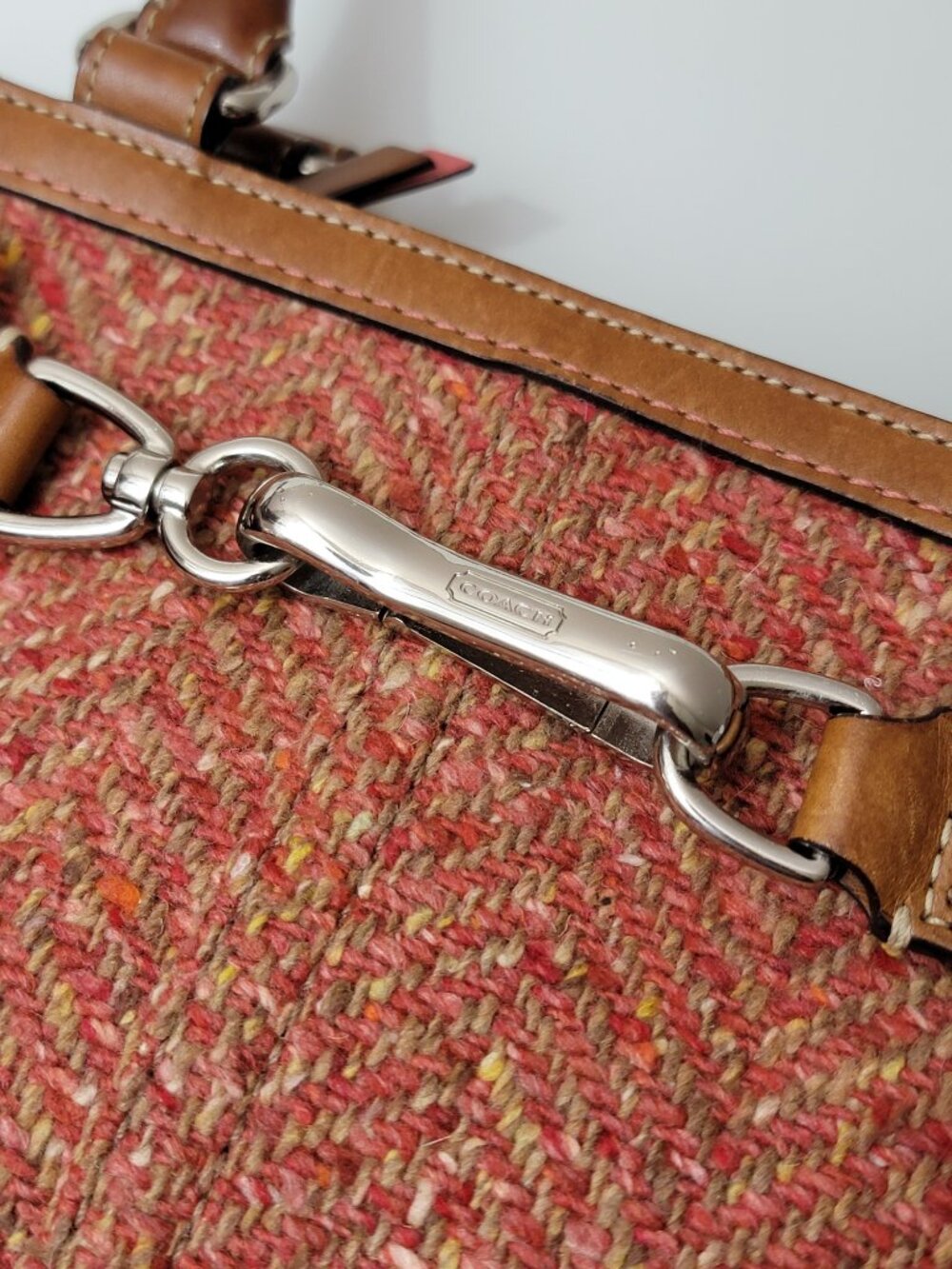 Coach Hampton Tweed Satchel Rose Herringbone Wool Leather Trim Bag Vintage F1121 - Picture 6 of 15